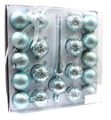 BOMBKI CHOINKOWE KPL. 18 SZT.  6 CM + SZPIC 28 CM