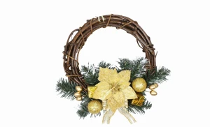WIENIEC ŚWIĄTECZNY WISZĄCY 25 CM RATTAN ZŁOTY